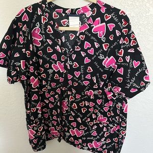 Pink Hearts Scrub Top (N W/O T)